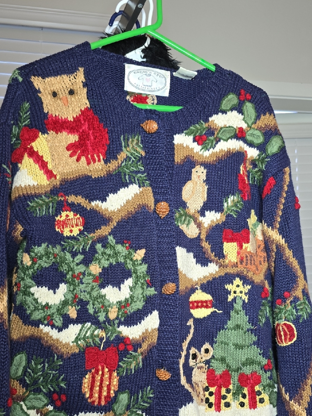 Vintage Style Navy Christmas Cardigan Sweater with Holiday Motifs EAGLE 'S EYE C